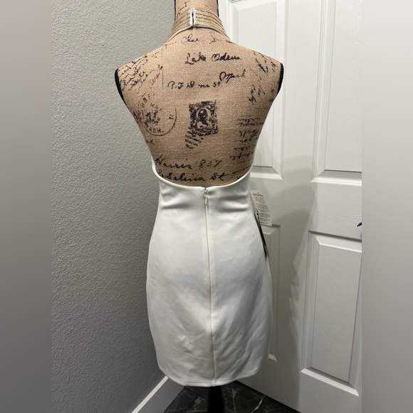 Bebe Mini White Halter Dress with Gold Jeweled Collar Lowback - Picture 9 of 14